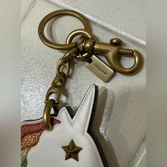 COACH Unicorn Rainbow Glitter Bag Purse Keychain Charm HTF - Picture 6 of 6